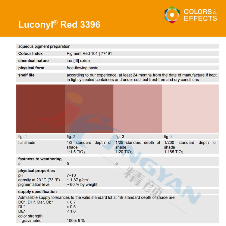 巴斯夫氧化鐵紅色漿Luconyl Red 3396氧化鐵紅水性涂料色漿