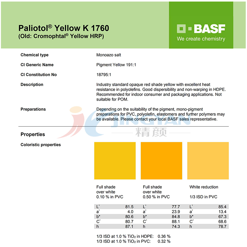 巴斯夫K1760有機(jī)顏料TDS說(shuō)明書(shū)