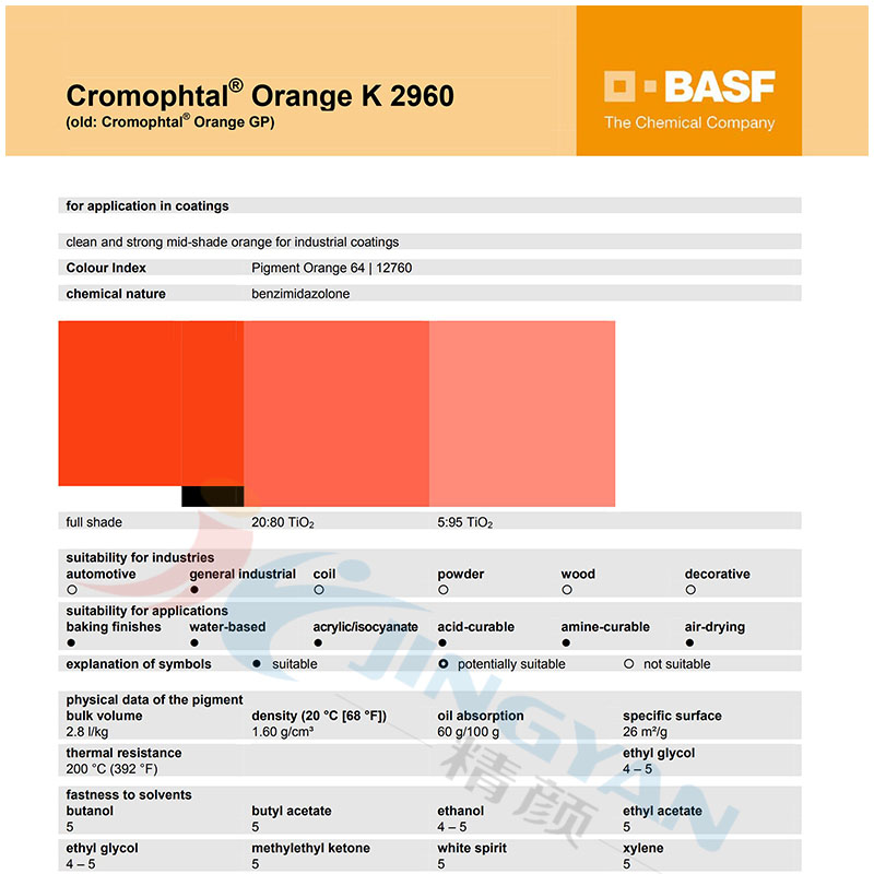 巴斯夫k2960苯并咪唑酮橙顏料TDS報(bào)告