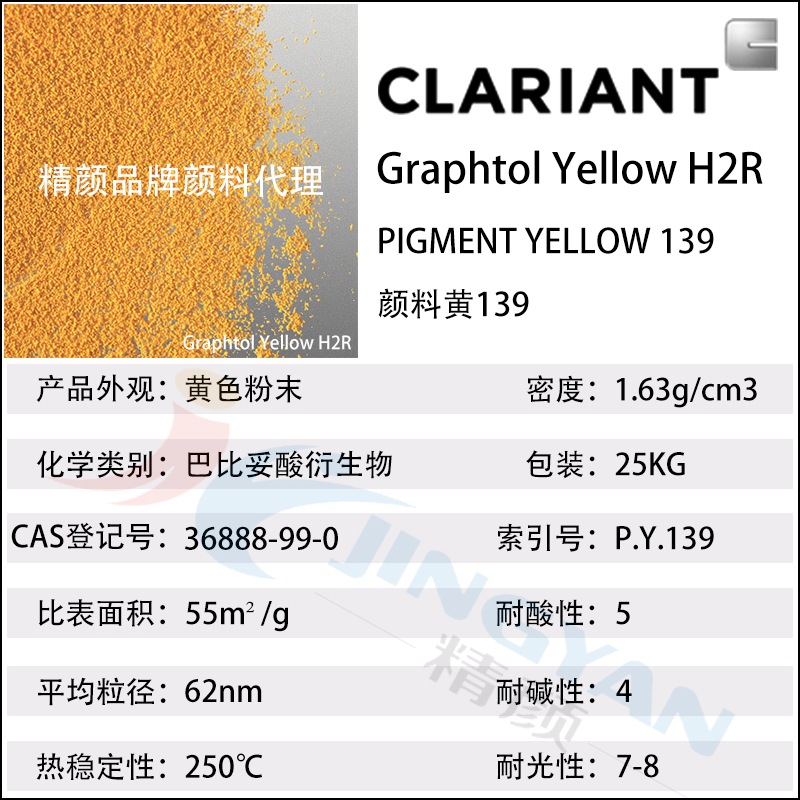 科萊恩CLARIANT Graphtol H2R高著色力紅相黃有機(jī)顏料(顏料黃139)