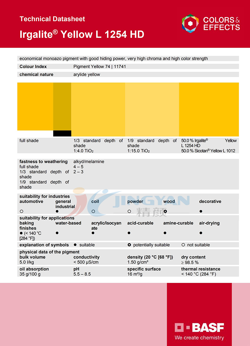 巴斯夫L1254HD單偶氮顏料黃TDS技術(shù)數(shù)據(jù)報(bào)告