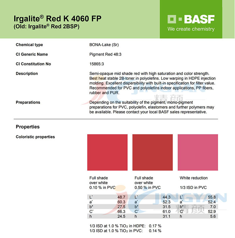 巴斯夫K4060FP紅有機顏料TDS技術數據報告