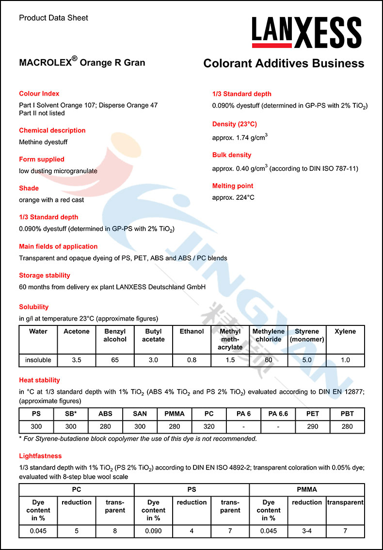 朗盛耐高溫染料橙R數(shù)據(jù)表1