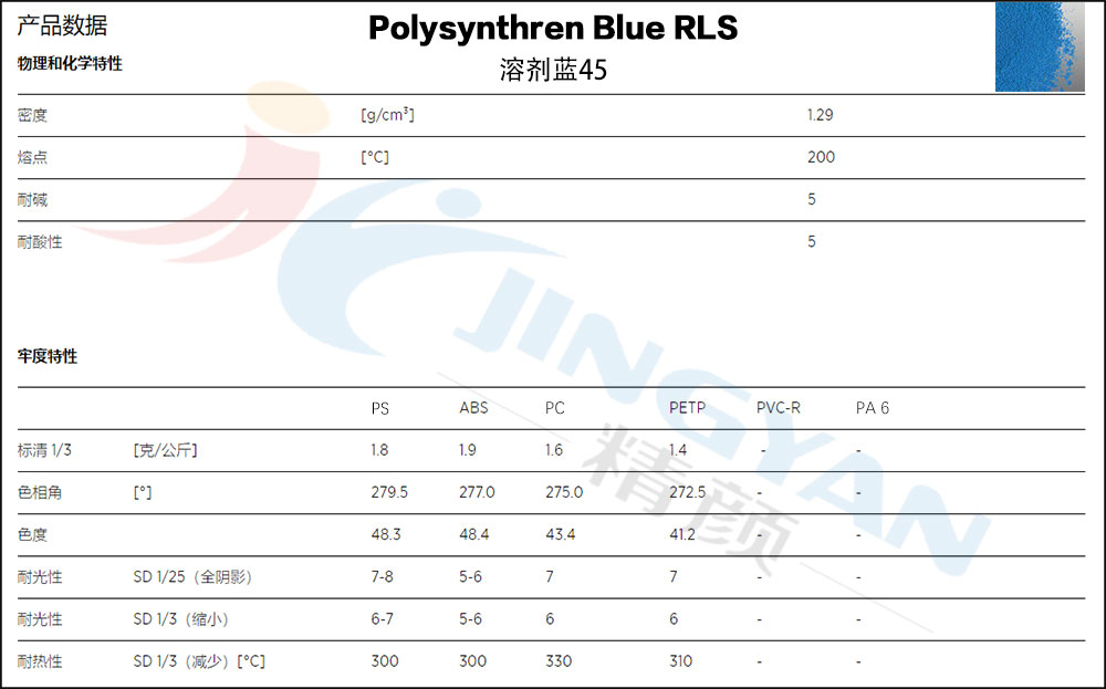 科萊恩Polysynthren RLS藍蒽醌溶劑染料數(shù)據(jù)表